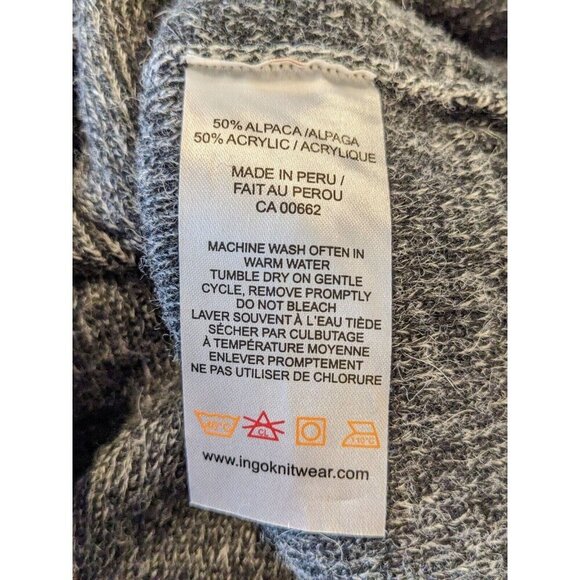 Mens Medium Alpaca Blend Sweater Made In Peru Gray Super Soft Ribbed Hem Cuffs - Picture 4 of 4